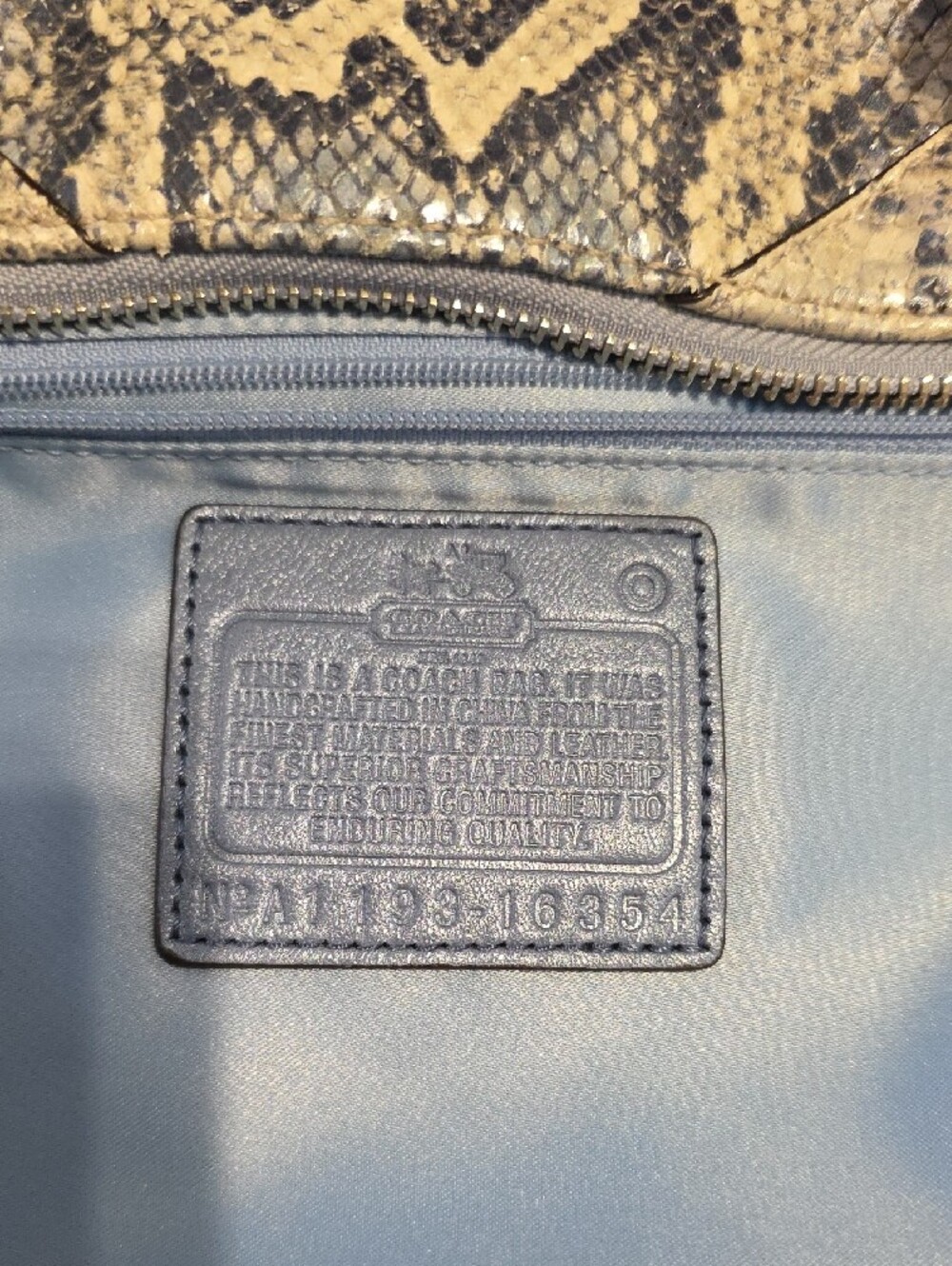 Coach Blue and Cream Snake-Print Leather Satchel with Silver Hardware - Picture 6 of 11
